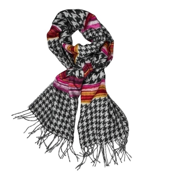 NWOT FRAAS Feel Cashmink Black White Houndstooth Multi Colored Oversized Scarf - Picture 3 of 16